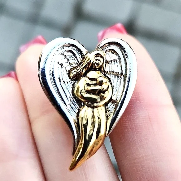 CAMCO Two Tone Mixed Metal Angel With Child And Angel With Harp Clutch Pins - Picture 2 of 5